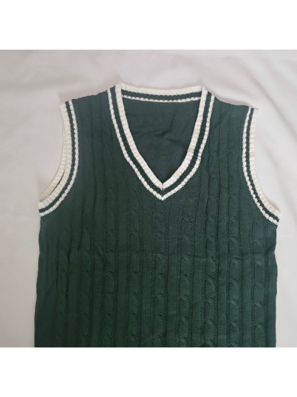 Manfinity Unisex Adult Dark Green Cable Knit V-Neck Sweater Vest Size‎ Large - Picture 4 of 16